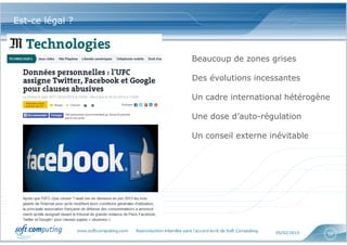 www.softcomputing.com Reproduction interdite sans l’accord écrit de Soft Computing 05/02/2015 50
Est-ce légal ?
Beaucoup de zones grises
Des évolutions incessantes
Un cadre international hétérogène
Une dose d’auto-régulation
Un conseil externe inévitable
 
