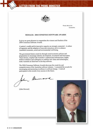 20 MAY 2004 AUSTRALIAN DEVELOPER
2004 CONSENSUSLETTER FROM THE PRIME MINISTER
 