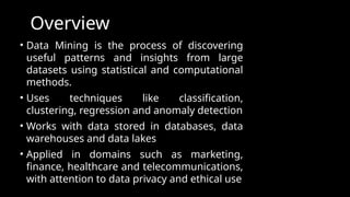 Data Mining - Introduction and Process Overview of Data Mining | PPTX