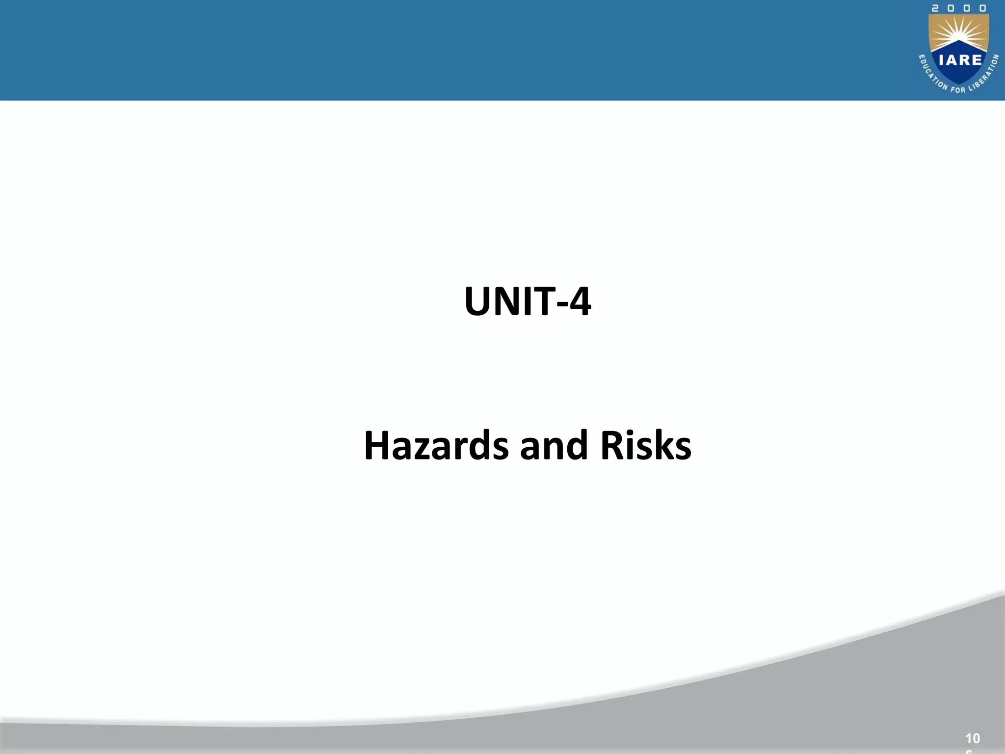 10
UNIT-4
Hazards and Risks
 