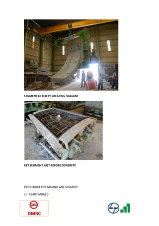 SEGMENT LIFTED BY CREATING VACCUM
KEY SEGMENT JUST BEFORE CONCRETE
PROCEDURE FOR MAKING ANY SEGMENT
1) READY MOULD
 