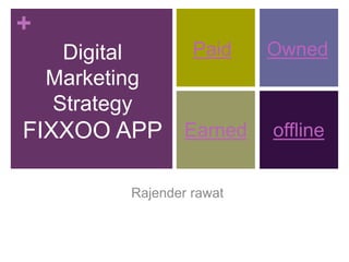 +
Digital
Marketing
Strategy
FIXXOO APP
Rajender rawat
Paid Owned
Earned offline
 