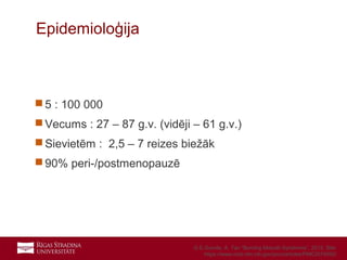 5
 5 : 100 000
 Vecums : 27 – 87 g.v. (vidēji – 61 g.v.)
 Sievietēm : 2,5 – 7 reizes biežāk
 90% peri-/postmenopauzē
Epidemioloģija
G.E.Gurvits, A. Tan “Burning Moouth Syndrome”, 2013. Site:
https://www.ncbi.nlm.nih.gov/pmc/articles/PMC3574592/
 