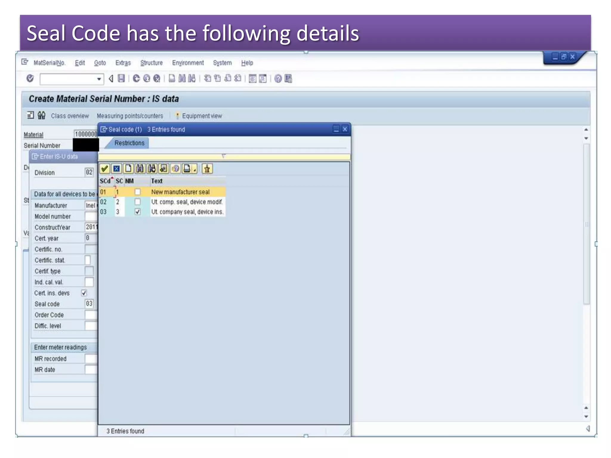 Seal Code has the following details