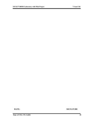 15CSL57 DBMS Laboratory with Mini Project V Sem CSE
Dept. of CSE, CIT, Gubbi 28
DATE: SIGNATURE
 