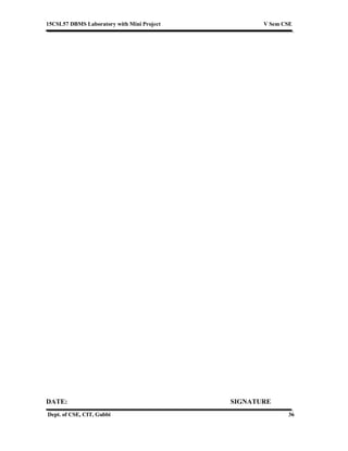 15CSL57 DBMS Laboratory with Mini Project V Sem CSE
Dept. of CSE, CIT, Gubbi 36
DATE: SIGNATURE
 