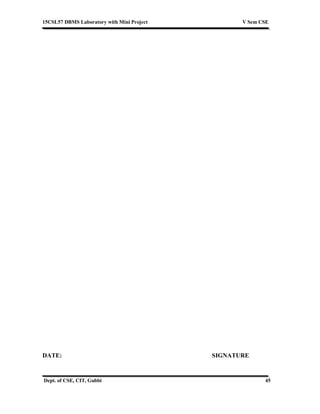 15CSL57 DBMS Laboratory with Mini Project V Sem CSE
Dept. of CSE, CIT, Gubbi 45
DATE: SIGNATURE
 