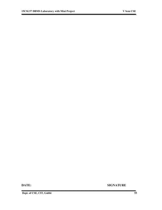 15CSL57 DBMS Laboratory with Mini Project V Sem CSE
Dept. of CSE, CIT, Gubbi 55
DATE: SIGNATURE
 