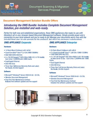 Document Scanning & Migration
                        Services Proposal


Document Management Solution Bundle Offers




                                                                              9	
  
                     Copyright	
  ©	
  2012	
  Glonetex	
  Technologies	
  
 