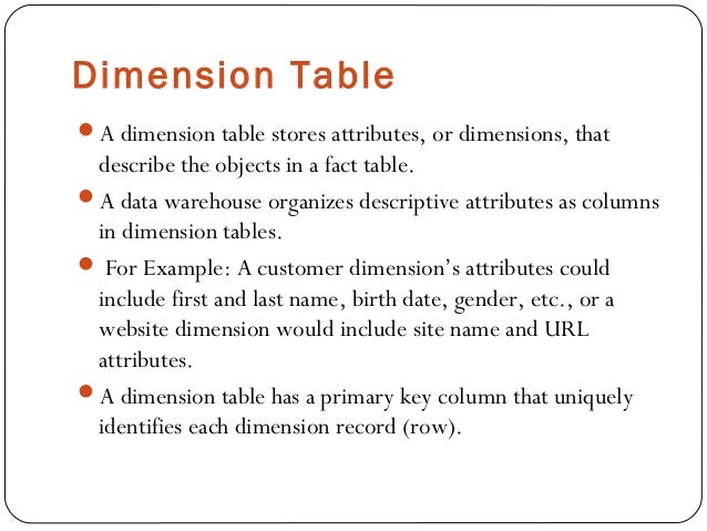 dimensional modeling dimensions table