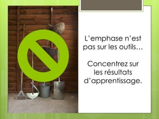 L’emphase n’est pas sur les outils…Concentrez sur les résultats d’apprentissage.