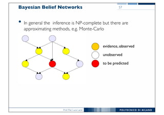Prof. Pier Luca Lanzi
Bayesian Belief Networks
• In general the inference is NP-complete but there are
approximating methods, e.g. Monte-Carlo
57
evidence, observed
unobserved
to be predicted
 
