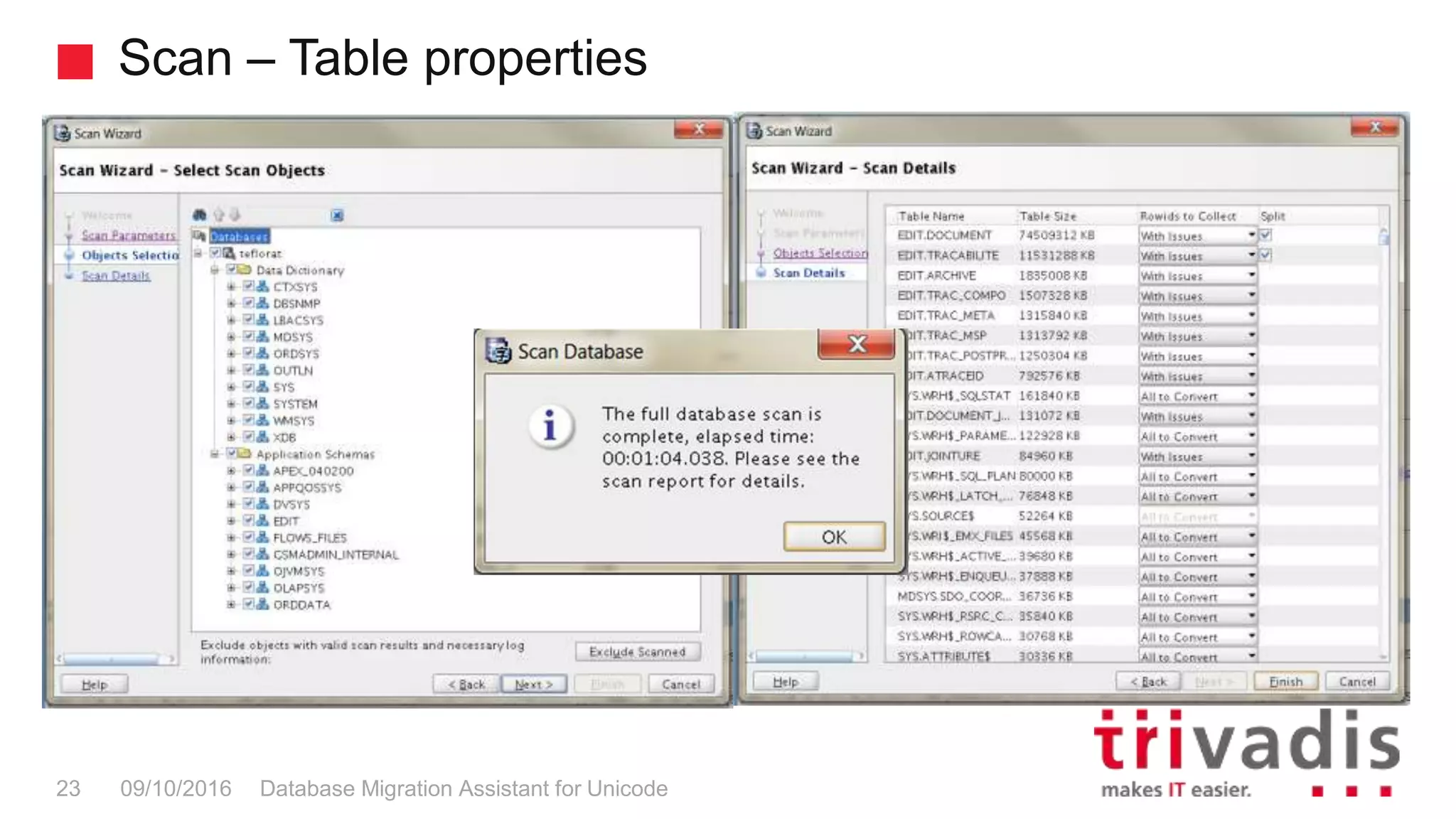 Scan – Table properties Database Migration Assistant for Unicode23 09/10/2016 