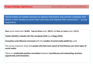 Project findings: Reach 			          High Increase in Collaboration “Building trust relationships allows people to take risks, express ideas, be a bit more honest “that is rubbish”. In some places, you just wouldn’t say that. Can see extreme collaborations, but sometimes haven't got time to accommodate within a normal business model.”  - Vijay Riyait, CEO, iQubed“As a result of this collaboration and cross-networking amongst otherwise very disparate organisations, I am much closer to DMU, the City Council, LCB ...”  - Sue Tilley,  Head of Inward Investment, Prospect Leicestershire“There is a 'trust' at the events and I think this helps easy and effective collaboration.”  - SujataBhalla,  CEO, Giving World