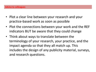 Selected Recommendations  Going Forward Collaboration was implicit in many accounts of networking. Further studies should be undertaken to examine how high quality collaboration takes place between different types of creative businesses and across networks.Networkingwithin a field of interest saw more types of social media being used than for networking between fields. We recommend a study of the roles played by both transliteracy and amplification within structural holes, with specific reference to ways in which they may enhance creative innovation and the development of a strategy and toolset to investigate this.Transdisciplinarity was not explicitly identified as a key theme in the projects discussed here but it is likely that transdisciplinary practice underpins much of the networking we observed. More research should be conducted with groups such as these to examine the role of transdisciplinarity in business networks and collaborations.