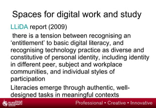 What is TEL at DMU? DMU-managed technologies Portal: MyDMU and Gmail Virtual Learning Environment: Blackboard for programme management, learning materials and communication; social media via blogs and wikis multimedia via podcasts and streaming video; Turnitin for plagiarism detection; and Course Genie and Articulate for content enhancement. Library systems: Talis; ASK; DORA etc. 