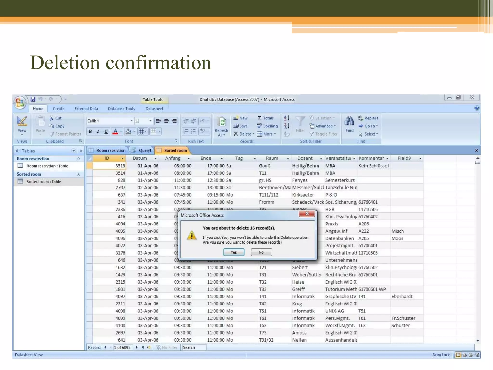 Sort data according to Date, Time and Room – Step 4