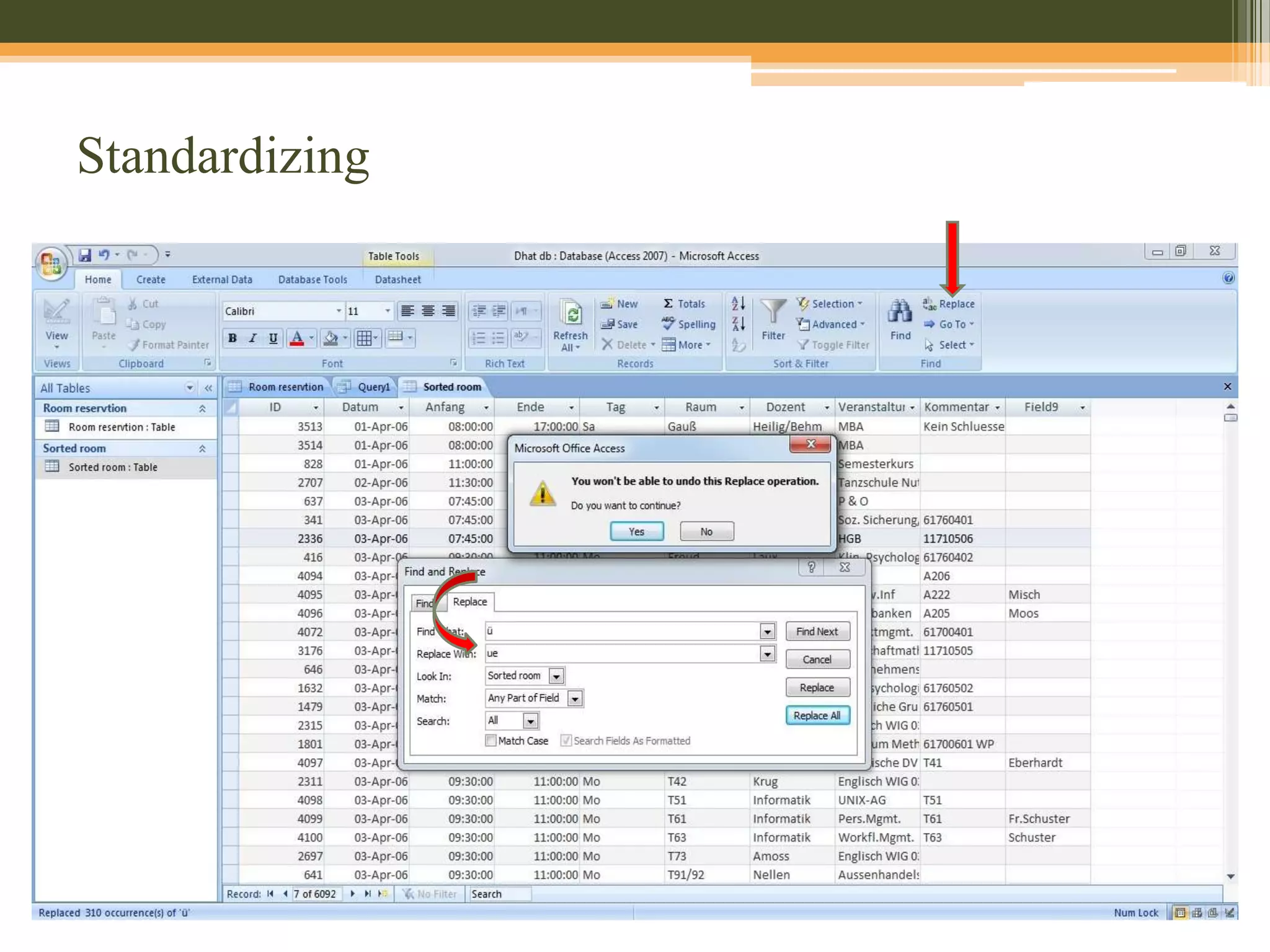 Sort data according to Date, Time and Room – Step 5