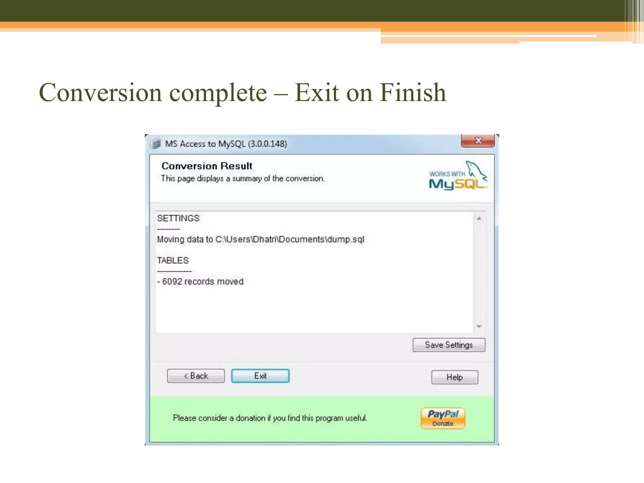 Select the database and continue
