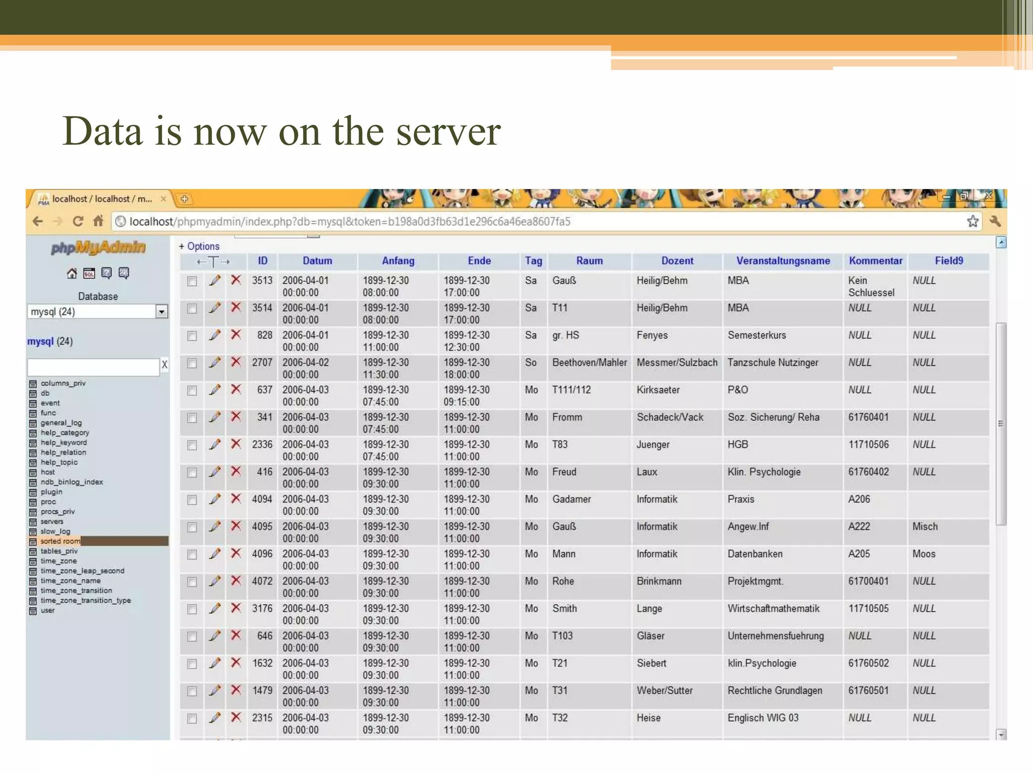 Launch phpMyAdmin server and select an existing database