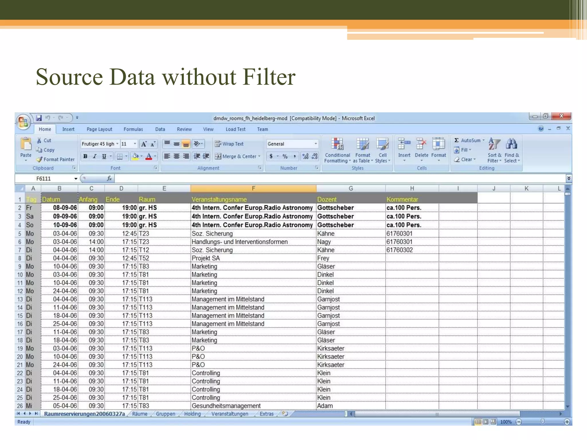 Transformation (filtering, cleaning, converting, changing) of the extracted data with the help of MS Access tools.