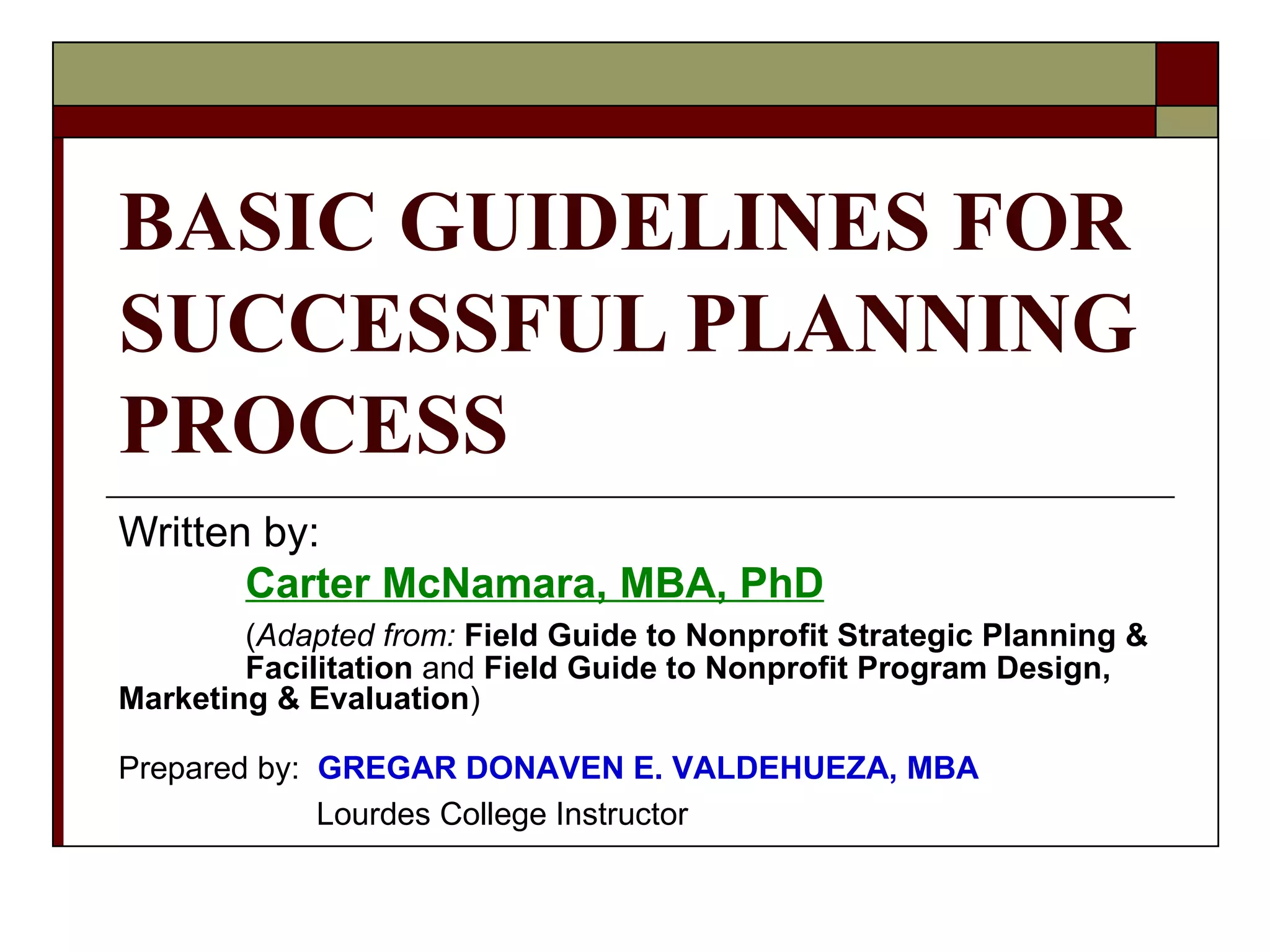 Basic Guidelines for Successful Planning Process | PPT