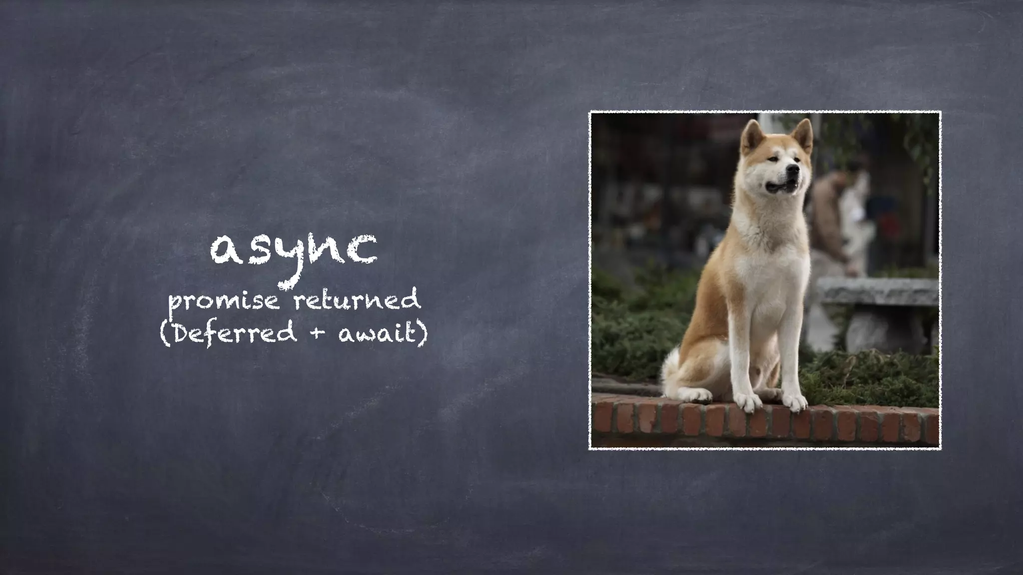 async
promise returned
(Deferred + await)
 