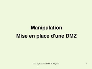 Manipulation
Mise en place d'une DMZ

Mise en place d'une DMZ - H. Magroun

24

 