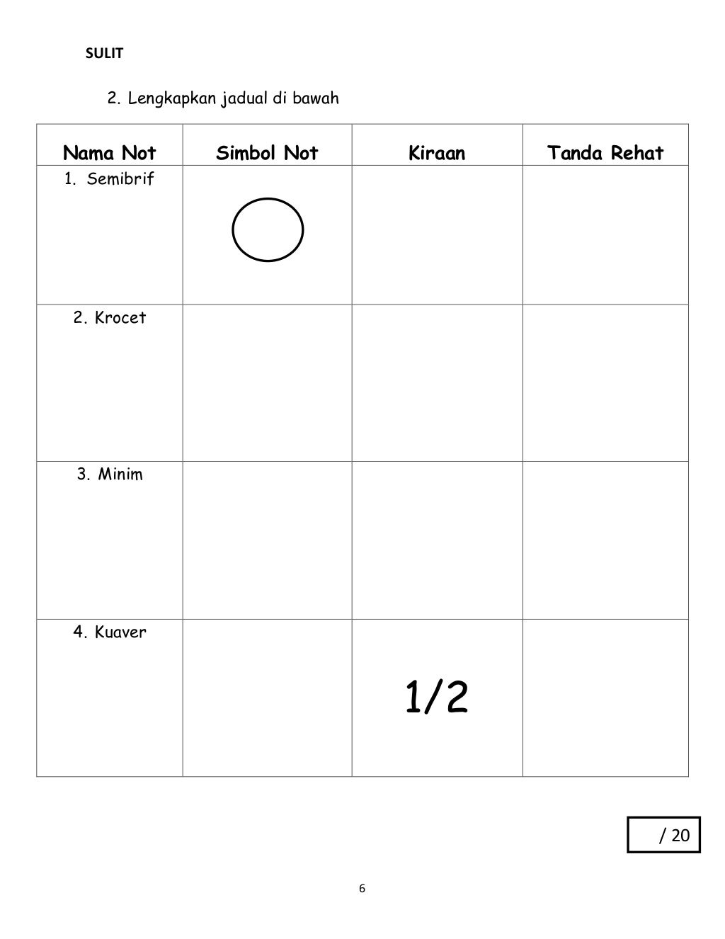 Dunia Muzik Tahun 6  Ujian Pertengahan Tahun