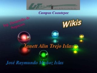 Campus Cuautepec




       Janett Alin Trejo Islas


José Raymundo Muñoz Islas
 