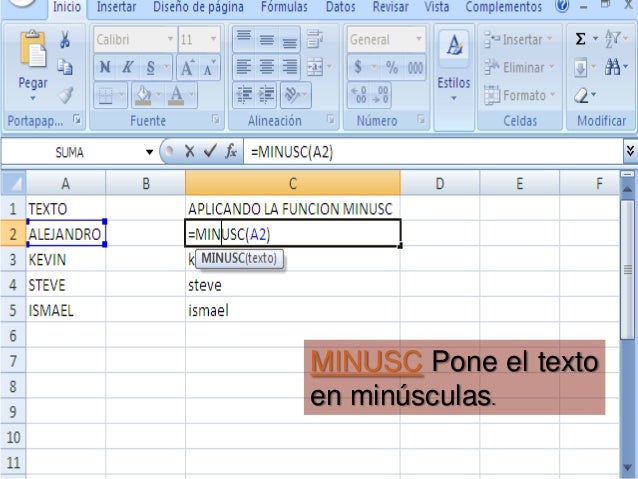 Resultado de imagen para funcion minusc en excel