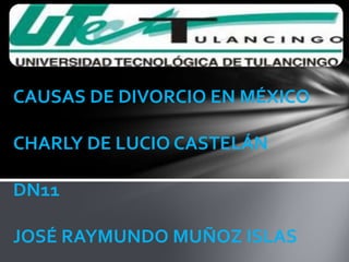 CAUSAS DE DIVORCIO EN MÉXICO

CHARLY DE LUCIO CASTELÁN

DN11

JOSÉ RAYMUNDO MUÑOZ ISLAS
 