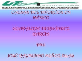 CAUSAS DEL DIVORCIOS EN
         MÉXICO

 GUADALUPE HERNÁNDEZ
       GARCÍA

          DN11

JOSÉ RAYMUNDO MUÑOZ ISLAS
 