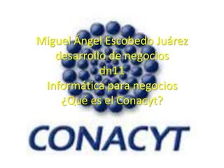 Miguel Ángel Escobedo Juárez
   desarrollo de negocios
            dn11
 Informática para negocios
    ¿Qué es el Conacyt?
 