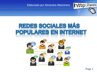 Elaborado por Almendra Altamirano Redes Sociales más populares en Internet  