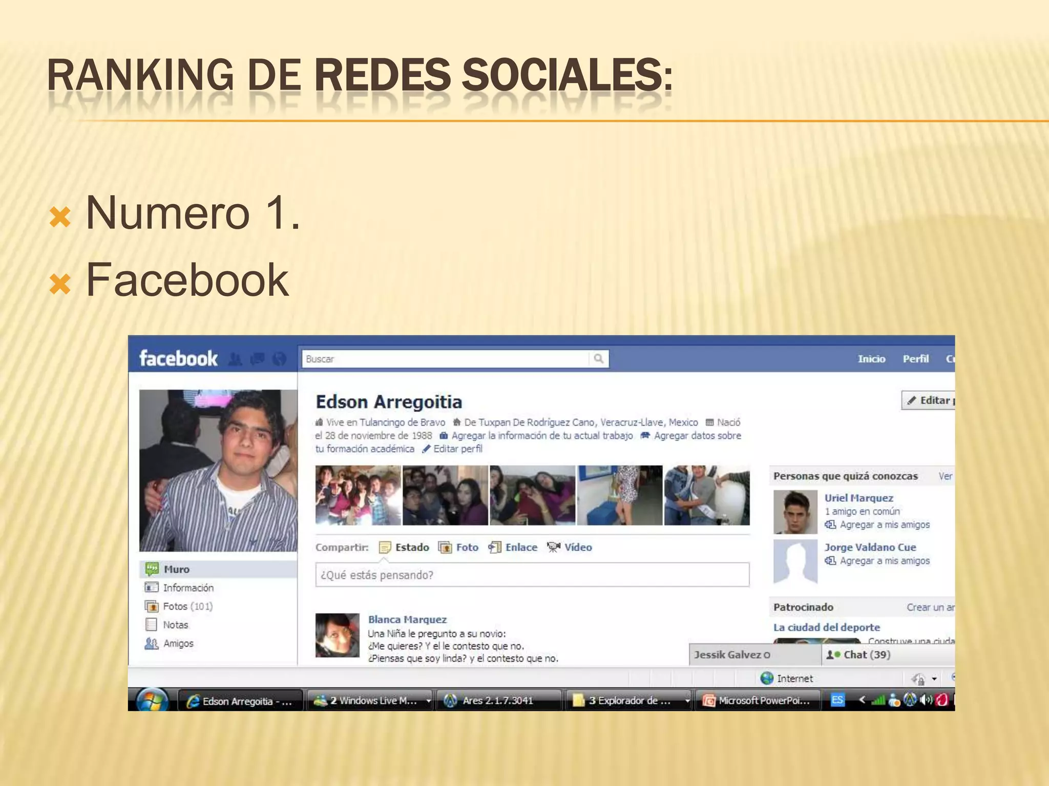 ranking de redes sociales:Numero 1.Facebook