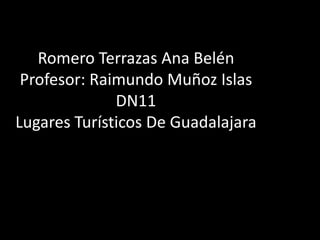 Romero Terrazas Ana Belén
 Profesor: Raimundo Muñoz Islas
              DN11
Lugares Turísticos De Guadalajara
 