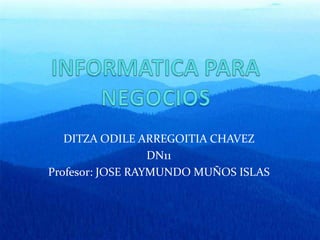 DITZA ODILE ARREGOITIA CHAVEZ
                  DN11
Profesor: JOSE RAYMUNDO MUÑOS ISLAS
 