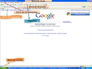 Barra de tituloBarra de direcciónBarra de herramientasBarra de búsquedaFavoritosBarra de estado