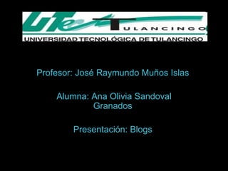 Profesor: José Raymundo Muños Islas  Alumna: Ana Olivia Sandoval Granados  Presentación: Blogs  