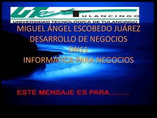 MIGUEL ÁNGEL ESCOBEDO JUÁREZ
   DESARROLLO DE NEGOCIOS
           DN11
 INFORMÁTICA PARA NEGOCIOS
 