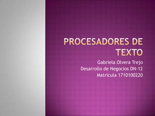 Procesadores de texto Gabriela Olvera Trejo Desarrollo de Negocios DN-12 Matricula 1710100220 