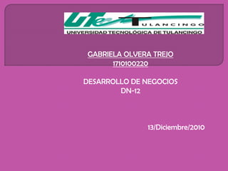 GABRIELA OLVERA TREJO 1710100220 DESARROLLO DE NEGOCIOS DN-12 13/Diciembre/2010 