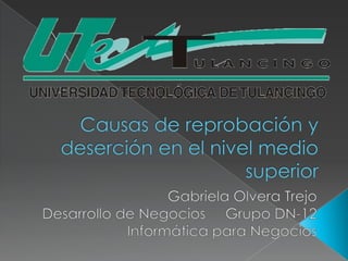 Causas de reprobación y deserción en el nivel medio superior Gabriela Olvera Trejo Desarrollo de Negocios     Grupo DN-12 Informática para Negocios 