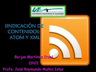 SINDICACIÓN DE  CONTENIDOS:  ATOM Y XML Borjas Martínez Itzel DN12 Profe: José Raymundo Muñoz Islas  