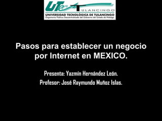Pasos para establecer un negocio
    por Internet en MEXICO.

       Presenta: Yazmín Hernández León.
     Profesor: José Raymundo Muñoz Islas.
 
