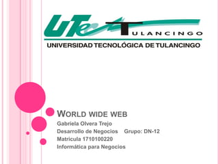 Worldwide web Gabriela Olvera Trejo Desarrollo de Negocios    Grupo: DN-12 Matricula 1710100220 Informática para Negocios 