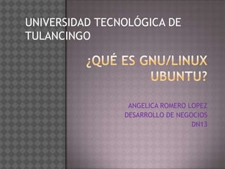 UNIVERSIDAD TECNOLÓGICA DE
TULANCINGO




                 ANGELICA ROMERO LOPEZ
                DESARROLLO DE NEGOCIOS
                                  DN13
 