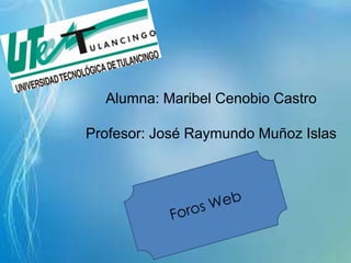 Alumna: Maribel Cenobio CastroProfesor: José Raymundo Muñoz Islas Foros Web 