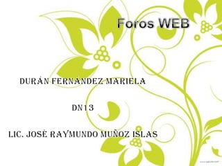 Foros WEB Durán Fernández Mariela DN13 Lic. José Raymundo Muñoz Islas 
